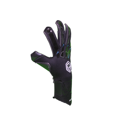 Luva desportiva preta com detalhes em azul e verde e fecho de velcro