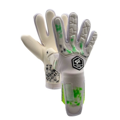 Luvas de guarda-redes brancas com detalhes verdes e pretos