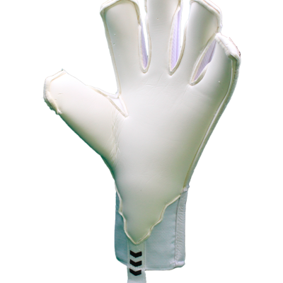 Luva desportiva branca para guarda-redes com palma acolchoada e punho elástico com três setas pretas