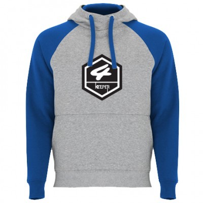 Sweatshirt cinza com mangas azuis e logótipo KEEPER no peito