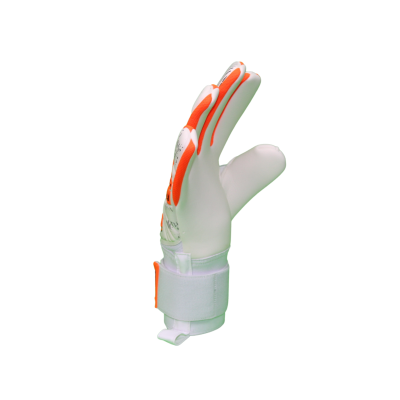 Luva desportiva branca com detalhes laranja e fecho de velcro branco