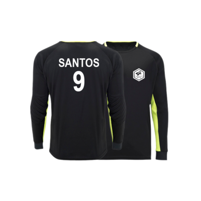 Camisola desportiva preta com detalhes amarelo-neon e estampagem SANTOS 9 nas costas