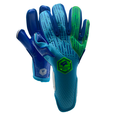 Luvas desportivas azuis e verdes com logotipo KEEPER