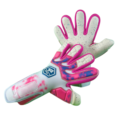 Luvas de guarda-redes para futebol em branco com detalhes rosa e azul