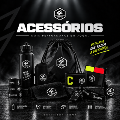 Conjunto de acessórios de desporto 4Keeper em preto com logotipo branco sobre fundo preto