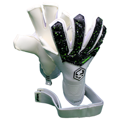 Luvas de guarda-redes brancas com detalhes pretos e verdes e pala ajustável