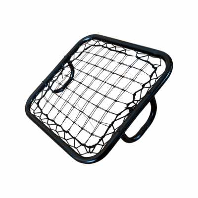 Suporte metálico quadrado com rede elástica preta e alças