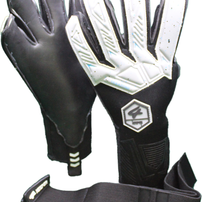 Luvas de guarda-redes preto e branco com correia preta ajustável