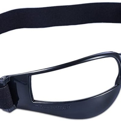 Óculos de proteção desportivos com armação preta e correia preta ajustável