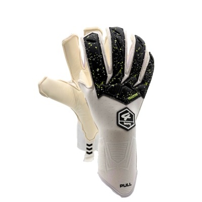 Luvas de guarda-redes brancas e pretas com detalhes amarelos