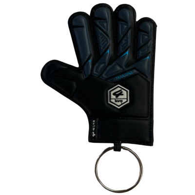 Chaveiro em forma de luva de guarda-redes de futebol preta com detalhes cinza