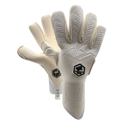 Luvas esportivas brancas com detalhes em relevo e logo KUUTY