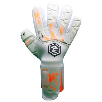 Luva de guarda-redes branca com detalhes em laranja e logótipo 4 KEEPER