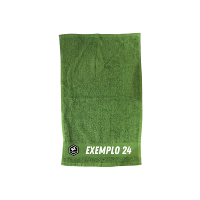 Toalha verde com texto EXEMPLO 24 no canto inferior direito