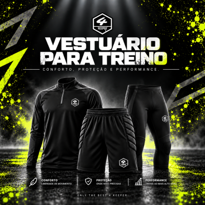 Roupa preta para treino com logótipo 4 KEEPER e detalhes acolchoados