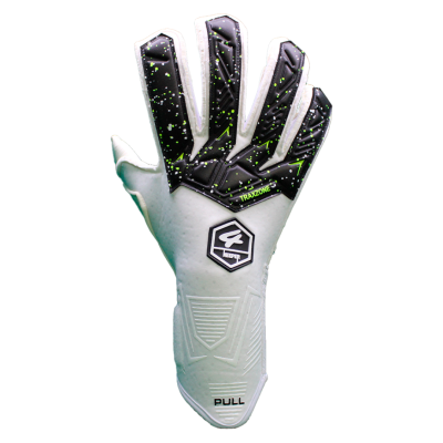 Luvas de guarda-redes brancas e pretas com detalhes verdes fluorescentes