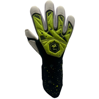 Luva desportiva preta com detalhes em verde fluorescente e branco