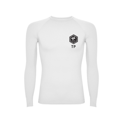 Camisola branca de manga comprida com logo preto no peito