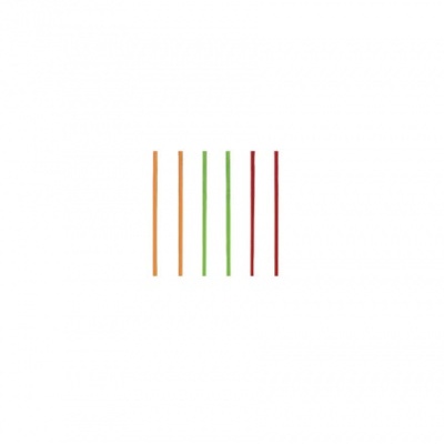 Seis palitos finos coloridos em linha vertical com fundo branco