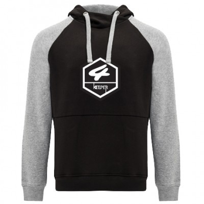Sweatshirt com capuz preto e mangas cinza com logótipo branco hexagonal