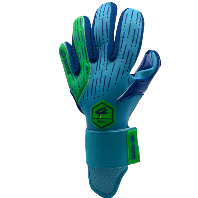 Luva desportiva azul e verde com padrão e logo KEEPER