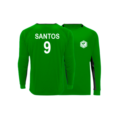 Camisola desportiva verde com nome Santos e número 9