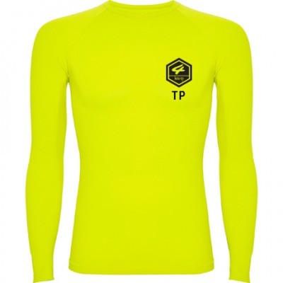 Camisola desportiva amarelo fluorescente de manga comprida com logótipo preto no peito