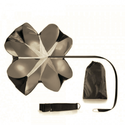 Paraquedas de treino preto e branco com cinta e bolsa preta