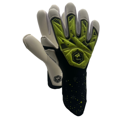 Luvas de guarda-redes cinza claro, verde fluorescente e preto com o logótipo KEEPER