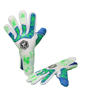 luvas desportivas brancas com detalhes verdes e azuis e logótipo 4 KEEPY