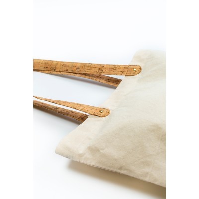 Mala de tecido bege com asas em cortiça clara