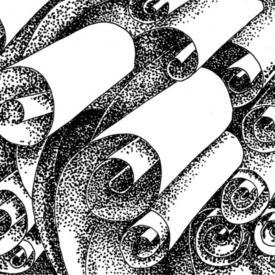 Papéis enrolados em preto e branco com textura pontilhada