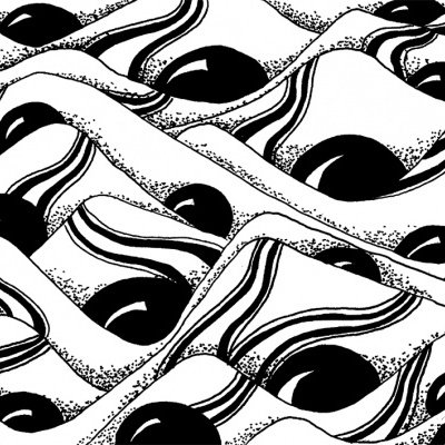 Embalagens de cartão para ovos em padrão repetido a preto e branco.