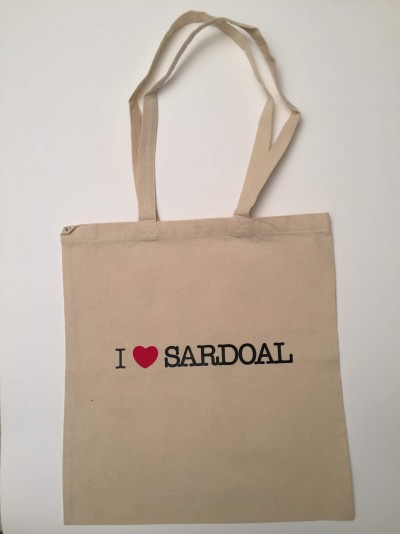 Saco de tecido bege com inscrição I coração SARDOAL