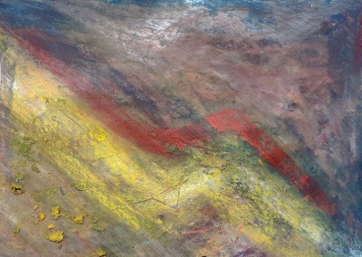 Imagem abstrata com texturas em amarelo, vermelho, cinza e verde