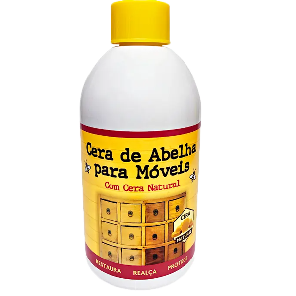 Cera de Abelhas para Móveis 500ml - Margem Frasco de cera de abelha para móveis com rótulo amarelo e vermelho