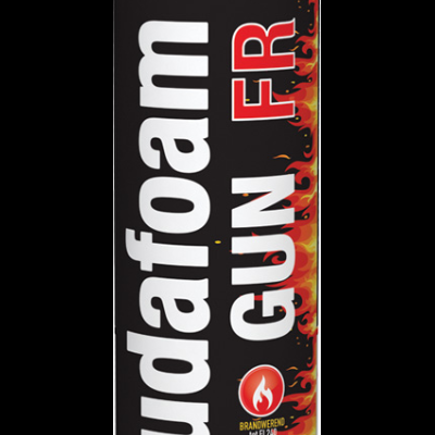 Frasco de espuma Soudfoam Gun FR da SOUDAL com rótulo preto, amarelo e vermelho