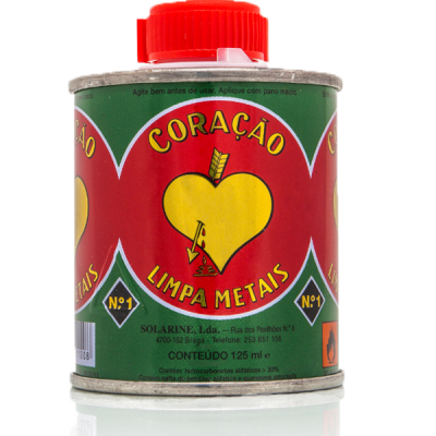 Lata de limpa metais Coração com rótulo verde e vermelho e tampa vermelha