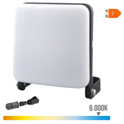 Refletor retangular branco com corpo preto e conectores.