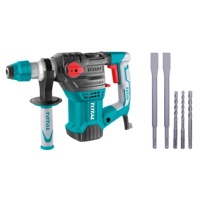Martelo perfurador elétrico azul cinzento de marca TOTAL com acessórios