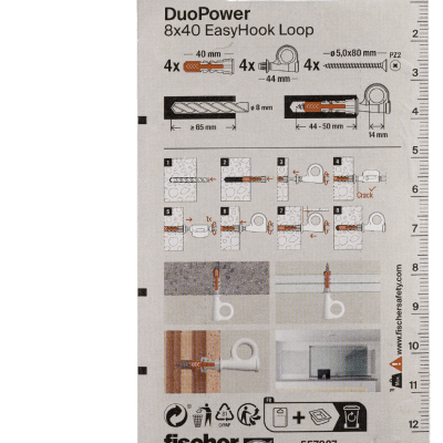 Embalagem de buchas, argolas e parafusos DuoPower EasyHook Loop da fischer