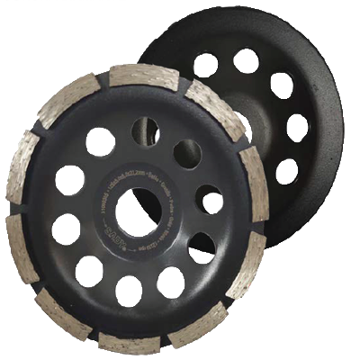 Discos abrasivos pretos com segmentos metálicos e orifícios