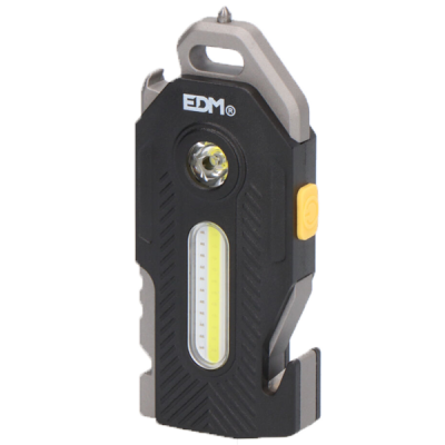 Lanterna portátil EDM preta com luz LED e botão amarelo