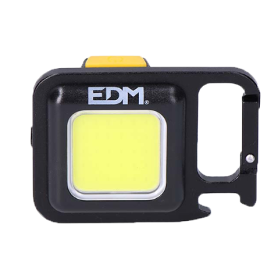 Lanterna LED portátil preta e amarela com marca EDM