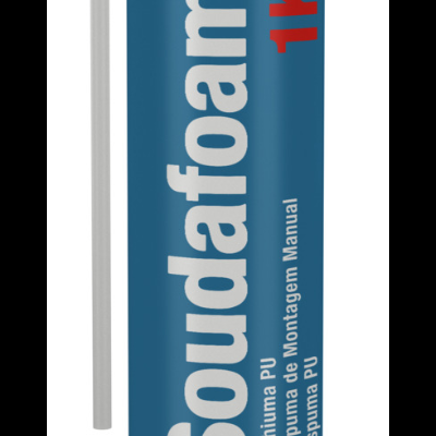 Frasco de espuma poliuretano Soudal Soudalfoam 1K azul e preto