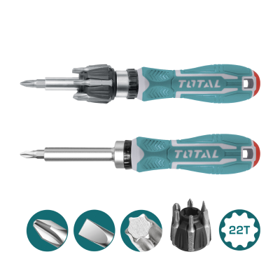 Conjunto de chaves de fendas com cabos azuis TOTAL e suporte com 22 pontas