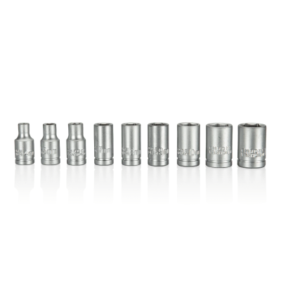 Conjunto de dez soquetes de tamanhos variados alinhados