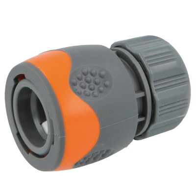 Conector de mangueira de jardim cinzento e laranja em plástico