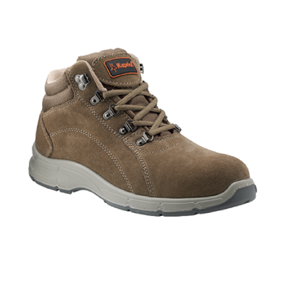 Bota de caminhada castanha com sola cinzenta e etiqueta floppolo