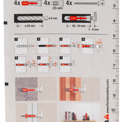 Embalaem do produto Fischer DuoPower com instruções e imagens explicativas.